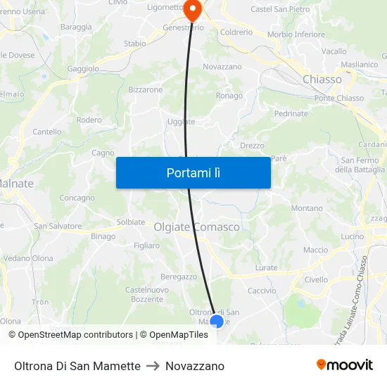 Oltrona Di San Mamette to Novazzano map