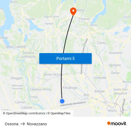 Ossona to Novazzano map