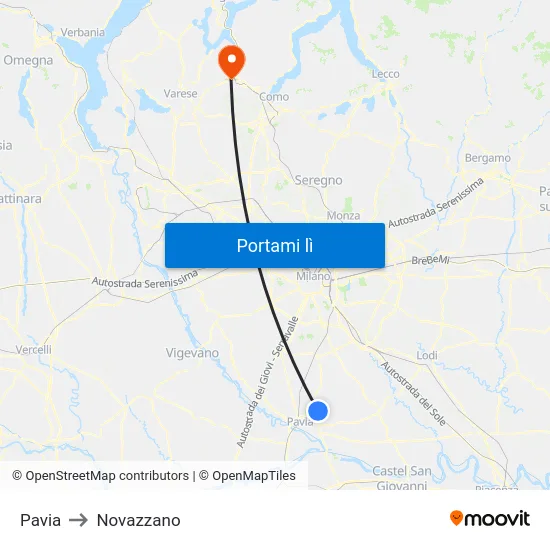 Pavia to Novazzano map