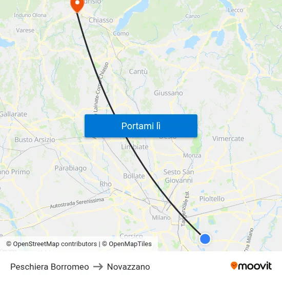 Peschiera Borromeo to Novazzano map