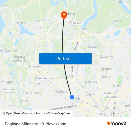 Pogliano Milanese to Novazzano map