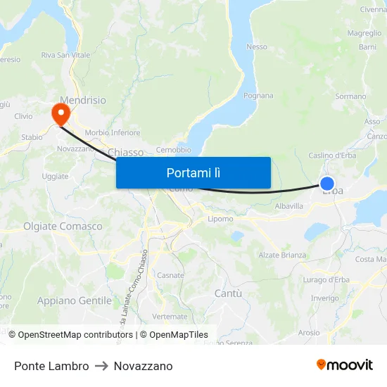 Ponte Lambro to Novazzano map
