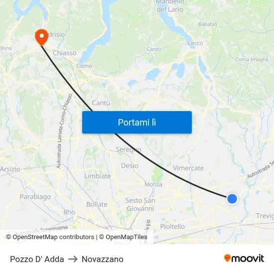 Pozzo D' Adda to Novazzano map