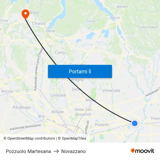 Pozzuolo Martesana to Novazzano map