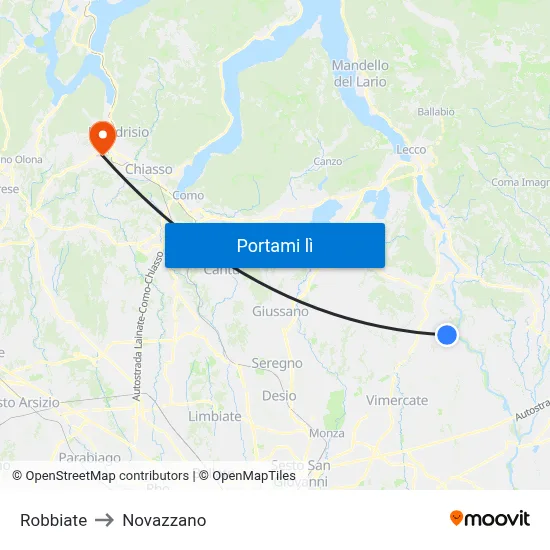 Robbiate to Novazzano map
