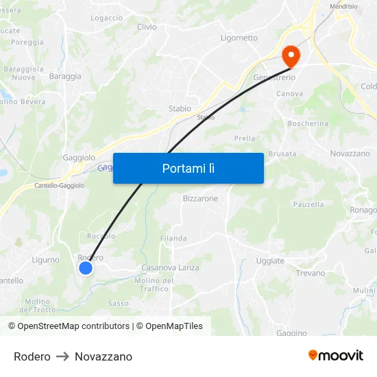 Rodero to Novazzano map