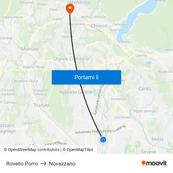 Rovello Porro to Novazzano map