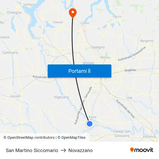 San Martino Siccomario to Novazzano map
