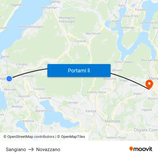 Sangiano to Novazzano map