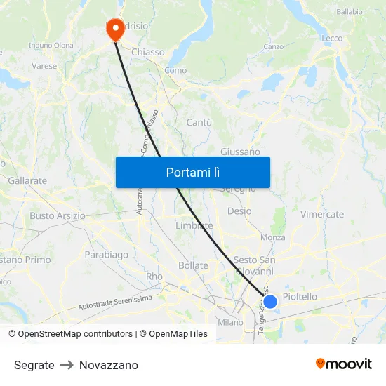 Segrate to Novazzano map
