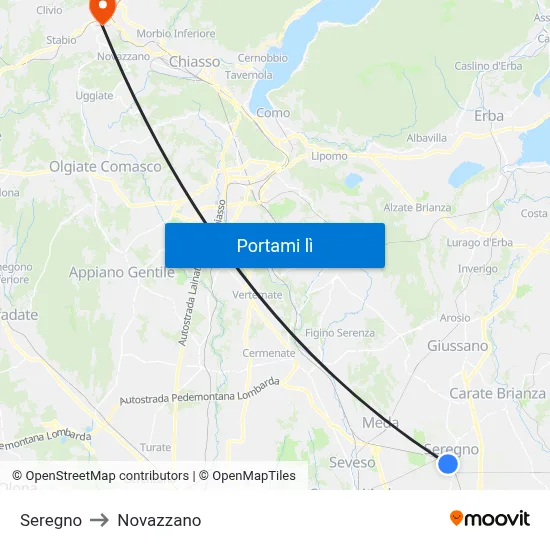 Seregno to Novazzano map