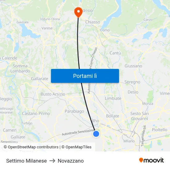 Settimo Milanese to Novazzano map