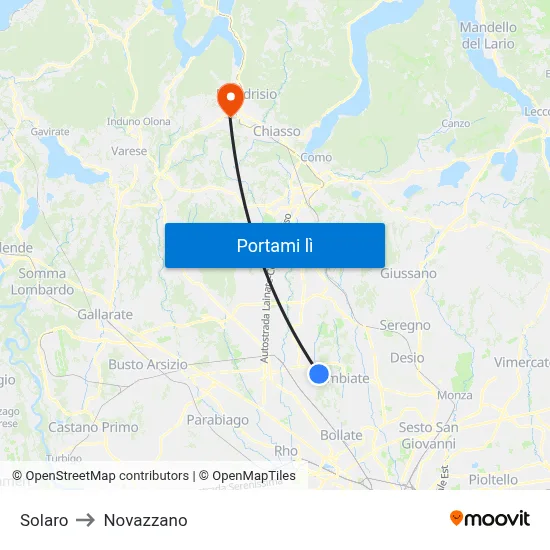 Solaro to Novazzano map