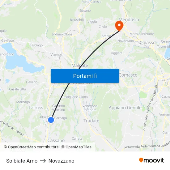 Solbiate Arno to Novazzano map