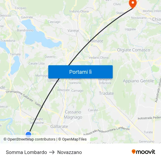 Somma Lombardo to Novazzano map