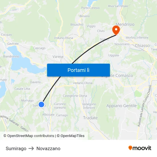 Sumirago to Novazzano map