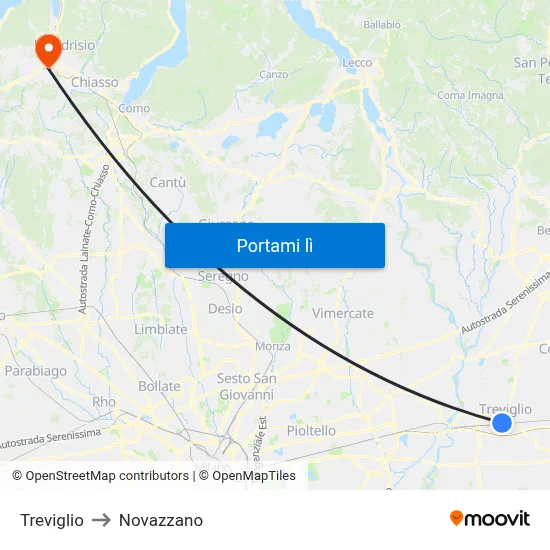 Treviglio to Novazzano map
