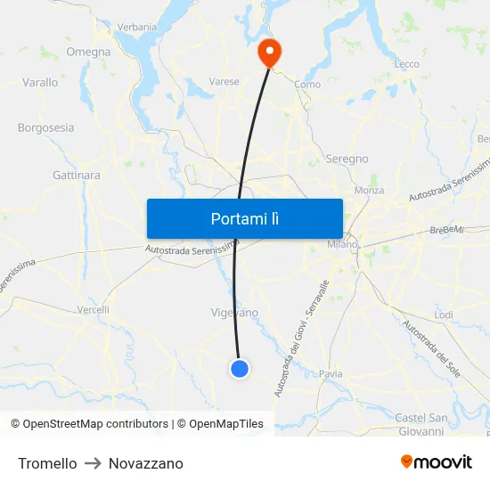 Tromello to Novazzano map