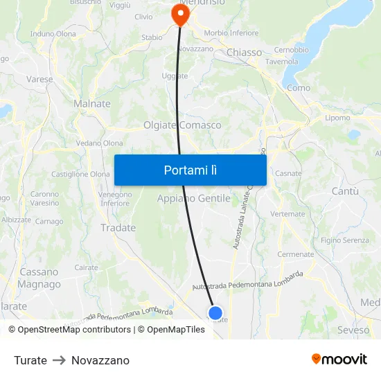 Turate to Novazzano map