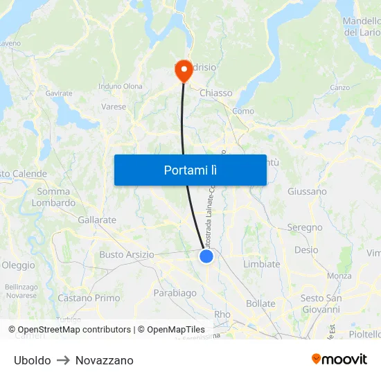 Uboldo to Novazzano map