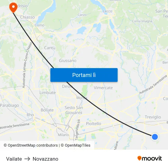 Vailate to Novazzano map
