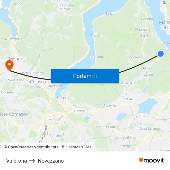 Valbrona to Novazzano map