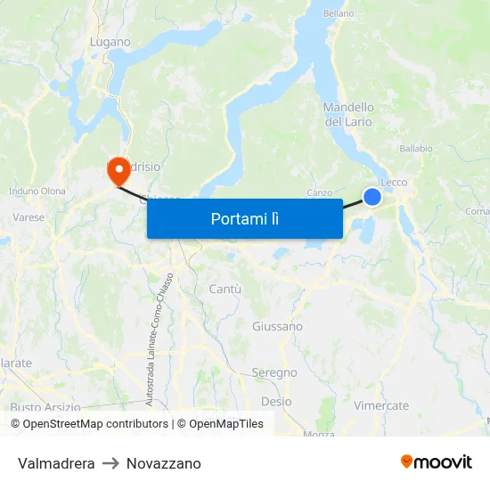 Valmadrera to Novazzano map