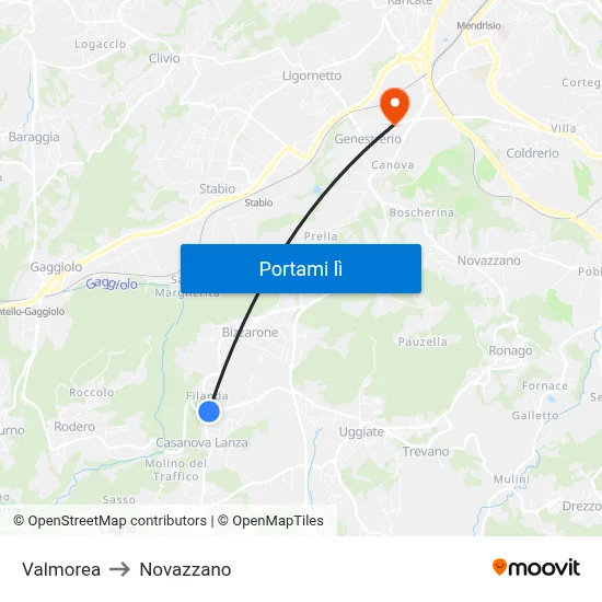Valmorea to Novazzano map