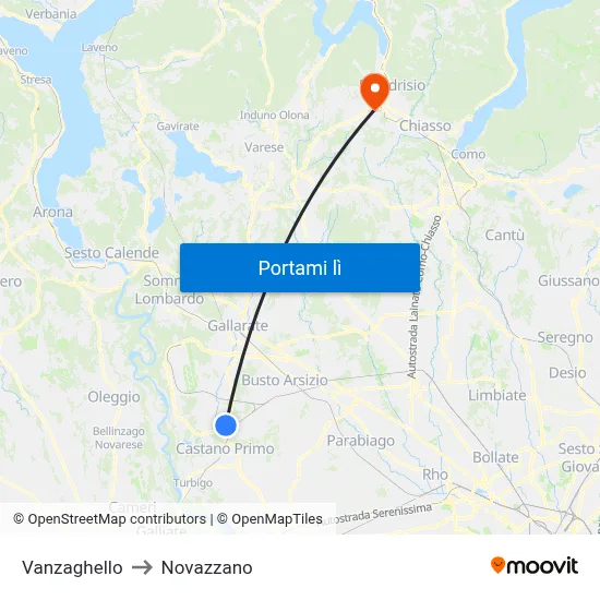 Vanzaghello to Novazzano map