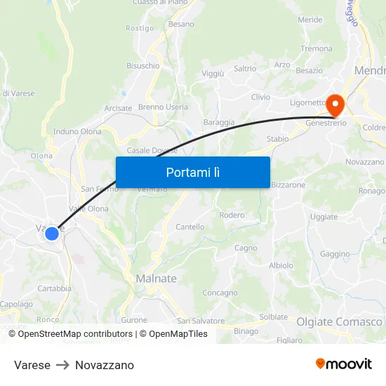Varese to Novazzano map