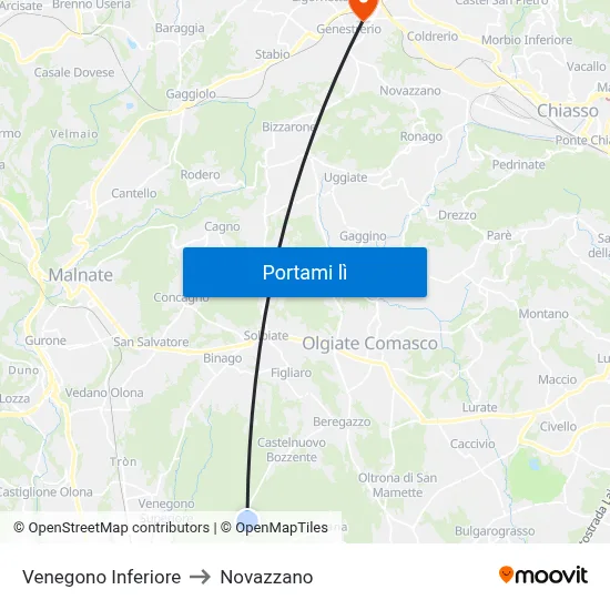 Venegono Inferiore to Novazzano map