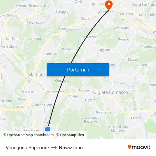 Venegono Superiore to Novazzano map