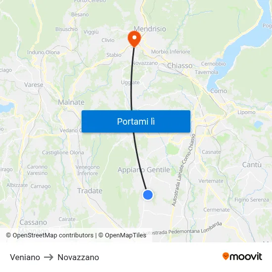 Veniano to Novazzano map