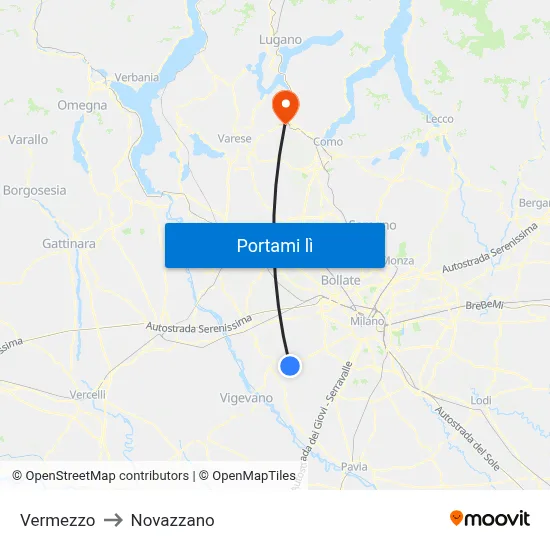 Vermezzo to Novazzano map