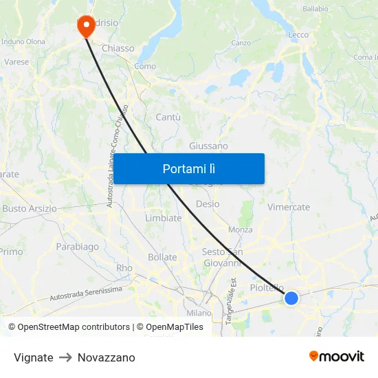 Vignate to Novazzano map