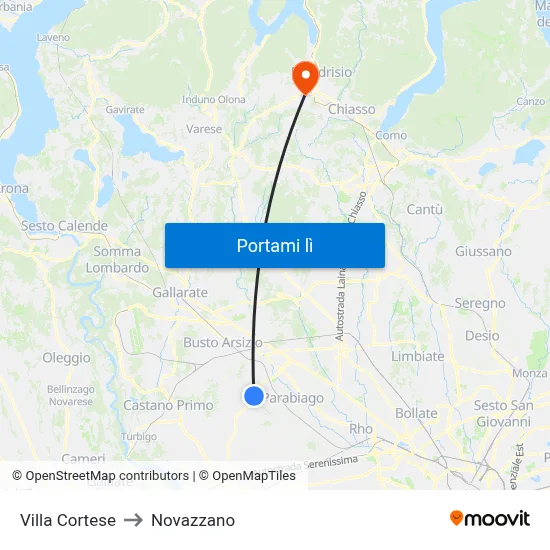 Villa Cortese to Novazzano map