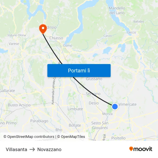 Villasanta to Novazzano map