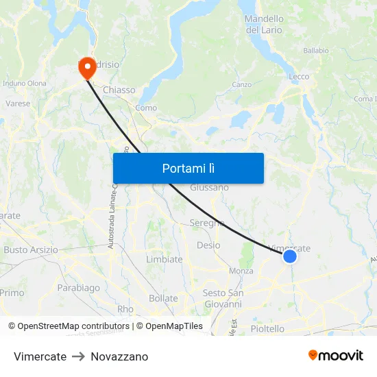 Vimercate to Novazzano map