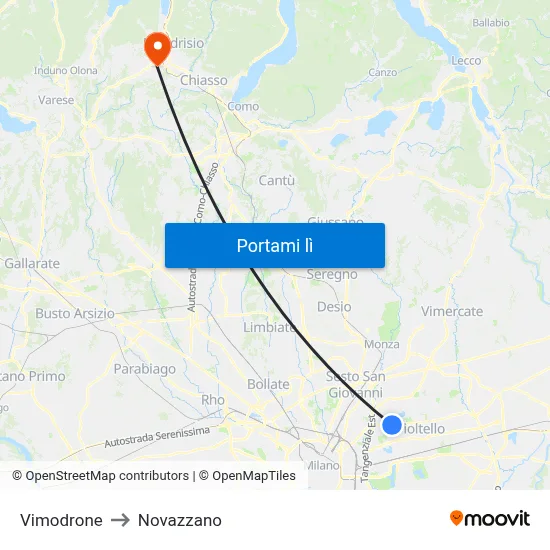 Vimodrone to Novazzano map