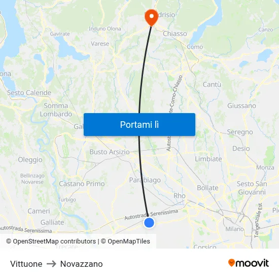Vittuone to Novazzano map