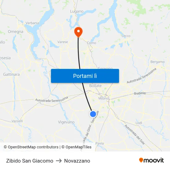 Zibido San Giacomo to Novazzano map