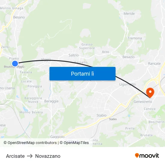 Arcisate to Novazzano map