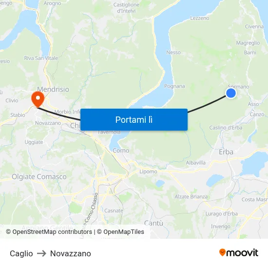 Caglio to Novazzano map