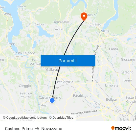 Castano Primo to Novazzano map