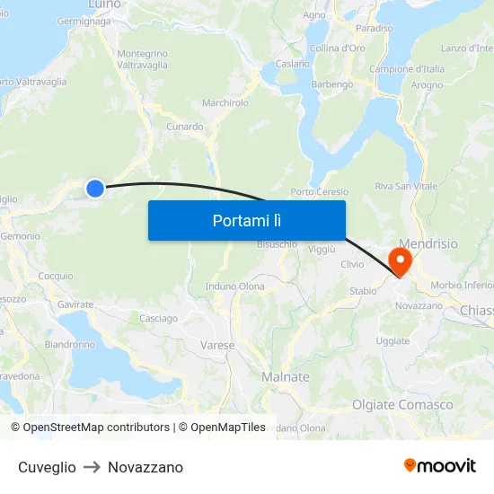 Cuveglio to Novazzano map