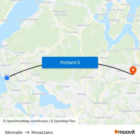 Monvalle to Novazzano map
