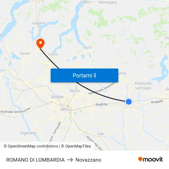 ROMANO DI LOMBARDIA to Novazzano map