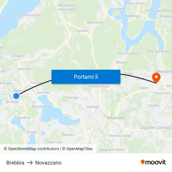 Brebbia to Novazzano map