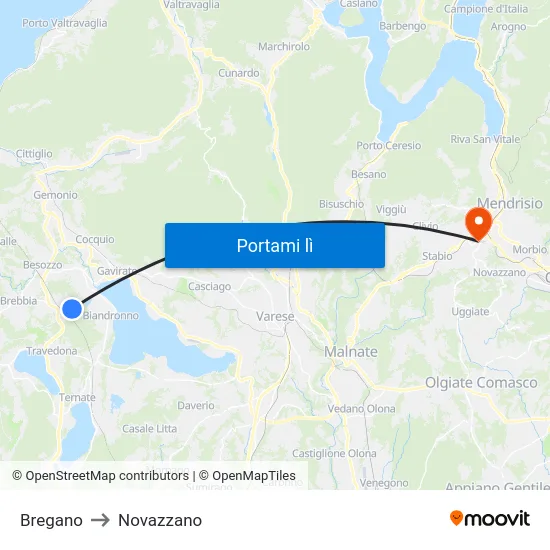 Bregano to Novazzano map