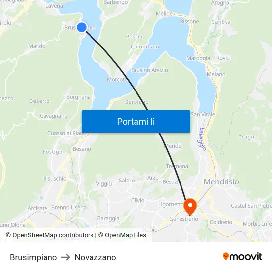 Brusimpiano to Novazzano map